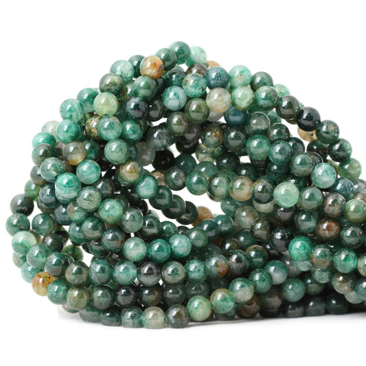 CHEAVIAN 60PCS 6mm Natural Green Mica Gemstone Smooth Surface Round Loose Beads for Jewelry Making 1 String 15 Inches