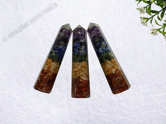 Amazing Gemstone Seven Chakra Crystal Orgone Towers ~ Natural Healing Crystal Point Obelisk for Reiki Healing and Crystal Grid (4.5 to 5 Inch, Pack of 1)