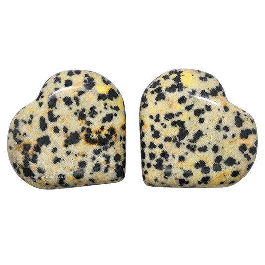 Amazing Gemstone Dalmatian Jasper Stone Heart - Pack of 2 Crystal Heart Stones Rocks - Corazones De Piedra Crystals and Healing Stones Heart Shaped Crystal - Stocking Stuffers Gifts