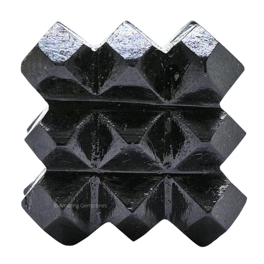 Amazing Gemstone Black Tourmaline Crystal Cube with 54 Pyramid - 1" Mini Lemurian Pyramid Cube Figurine of Natural Stone Pyramid for Meditation, Reiki, Chakra Balancing Vastu Pooja and Crystal Grids