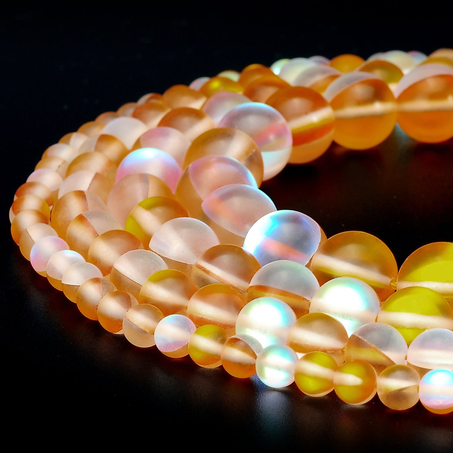 RUBYCA 12mm Round Moonstone Matte Crystal Glass Beads Aura for Jewelry Making Gold, 1 Strand