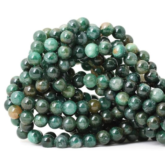 CHEAVIAN 45PCS 8mm Natural Green Mica Gemstone Smooth Surface Round Loose Beads for Jewelry Making 1 String 15 Inches