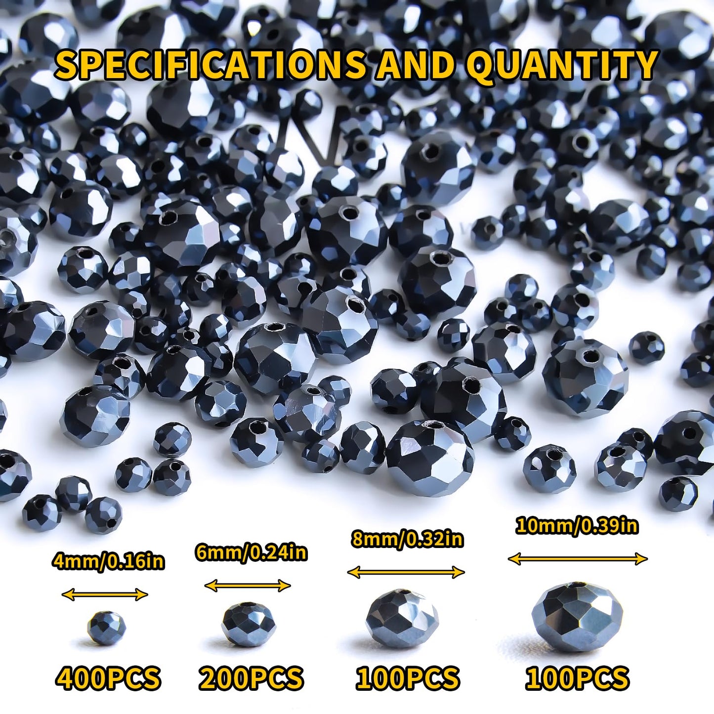 Laopottbeads 800Pcs 4/6/8/10mm Crystal Glass Beads for Jewelry Making Beads for Bracelets Necklace Pendants Making Supplies(Navy Blue)
