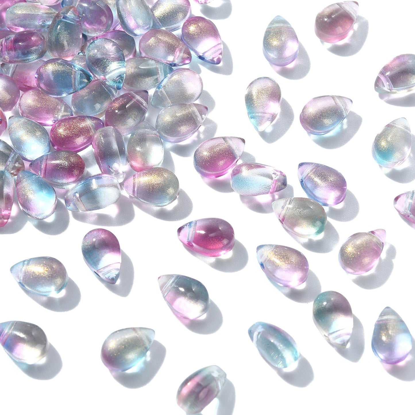 UR Urlifehall 100 Pcs Glass Teardrop Charms Transparent Spray Painted Glass Beads with Glitter Powder Beads for DIY Jewelry Crafts Making