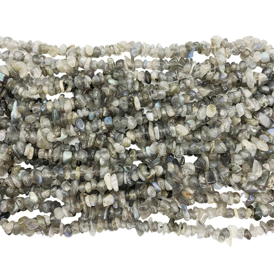Fekuar 64" Irregular Tumbled Labradorite Chip Beads for Jewelry Making, Healing Crystal Drilled Loose Bead Strand DIY Craft Supplies, 5-8mm