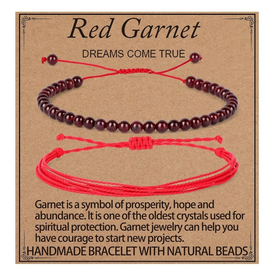 LPBeads 4mm Garnet Bracelet with Handmade Rope Bracelet Size Adjustable Natural Stone Crystal Healing Bracelets Gifts for Unisex Adults