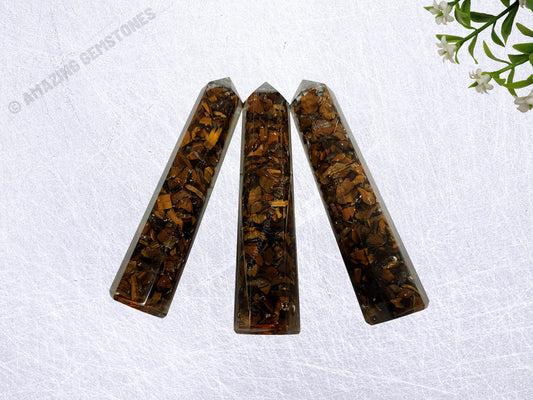 Amazing Gemstone Tigers Eye Crystal Orgone Towers ~ Natural Healing Crystal Point Obelisk for Reiki Healing and Crystal Grid (4.5 to 5 Inch, Pack of 1)