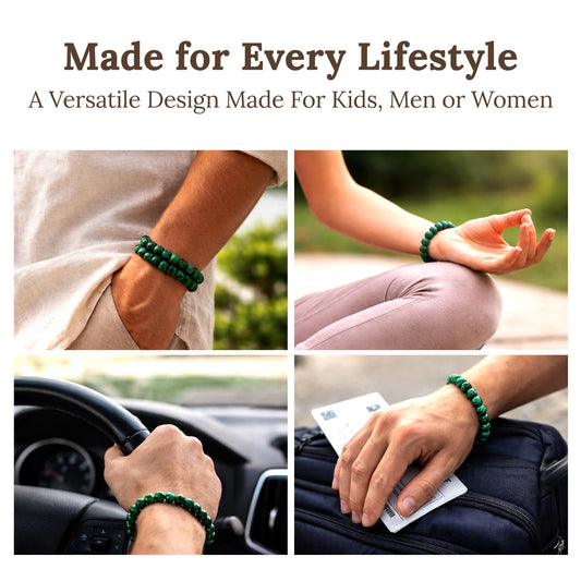 Elm City Direct 8mm Natural Stone Beaded Bracelet – Unisex Crystal Stretch Bracelets for Men & Women, Chakra & Healing Jewelry, Gift-Ready Beaded Bracelets (Malachite, 8mm)
