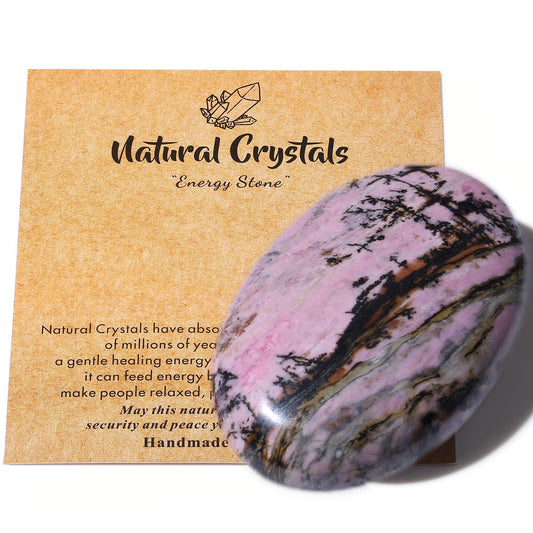 MAIBAOTA 2.4" Large Rhodonite Crystal Stone Polished Palm Stone Healing Crystals 0.7" Thick Natural Reiki Gemstone Worry Stone Energy Balancing Anxiety Stress Relief Meditation 1 Pc