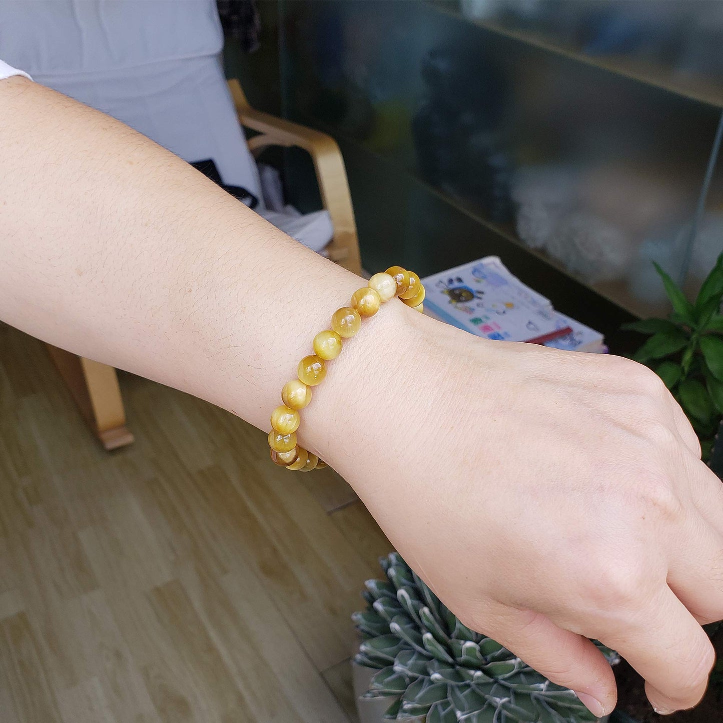 chengmu 8mm Golden Tiger Eye Stretch Bracelet for Women Natural Handmade Round Beads Semi Precious Gemstone for Crystal Elastic Beaded Bracelet 7.5"