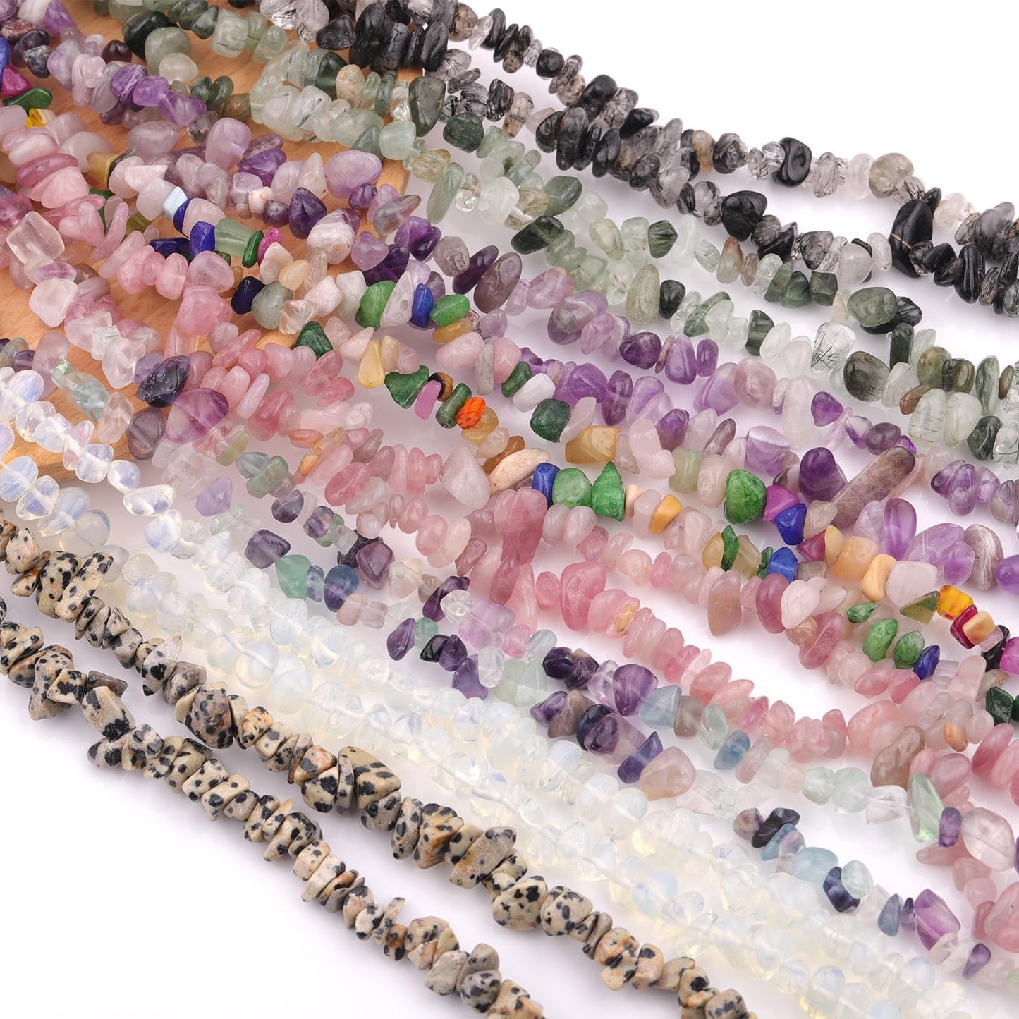 200pcs Natural Irregular Chip Stone Beads 5-8mm Pre-Drilled 30-inch Strand Semi-Precious Healing Crystal Beads for DIY Jewelry Making Bracelet Chakra Crafts Black Rutilated Quartz