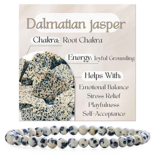 Bivei Dalmatian Jasper- Grounding & Joy -4mm Beaded Bracelets for Women Handmade Semi Precious Natural Stone Stretch Elastic Jewelry Yoga Protection Gifts