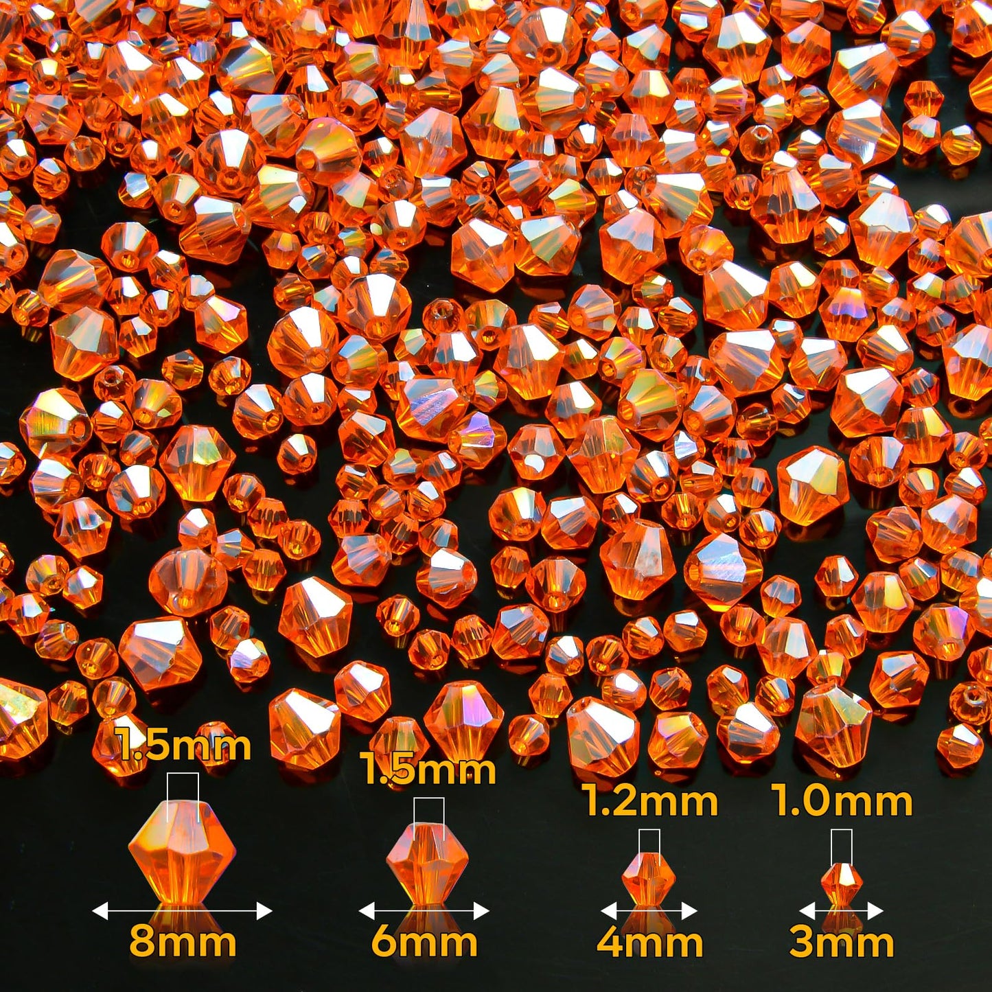 1550PCS Bicone Crystal Glass Beads Set for Jewelry Making, 3mm 4mm 6mm 8mm Sparkling Faceted Beads Sorted by Size for Bracelets, Necklaces, Suncatchers & DIY Crafts(Orange)