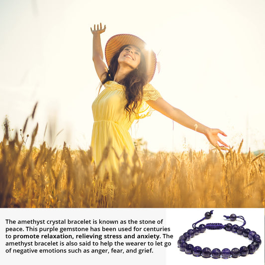 ANAYA AGATE Healing Crystal Bracelet – Chic Gemstone Bracelet for Men and Women – 8mm Round Bead Bracelets for Spiritual Healing, Protection, Positive Energy - Amethyst