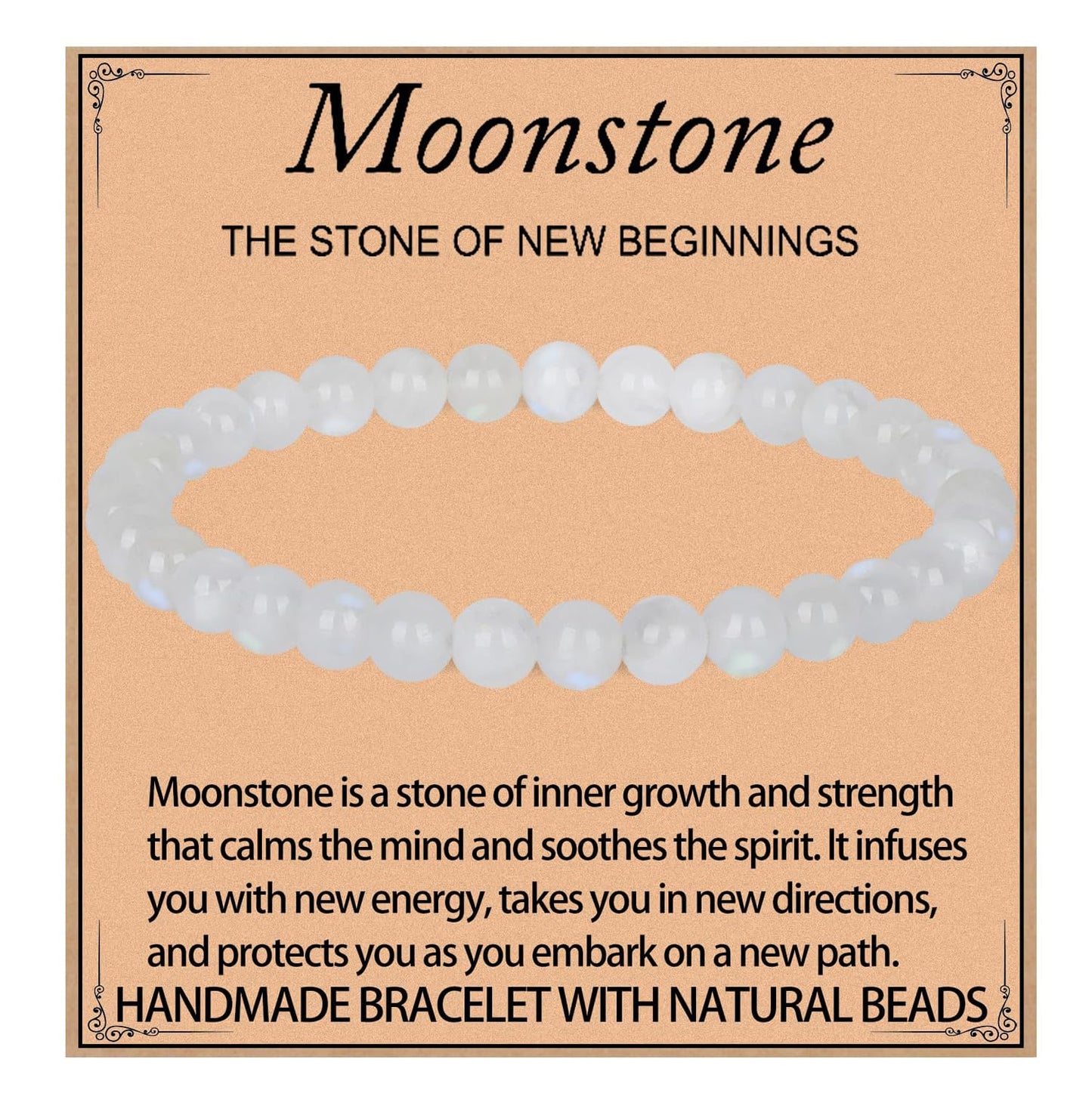 LPBeads Handmade Natural Gemstone Stretch Elastic 6mm Moonstone Bracelet Healing Crystal Round Stone Beads Jewelry Gifts for Women Men