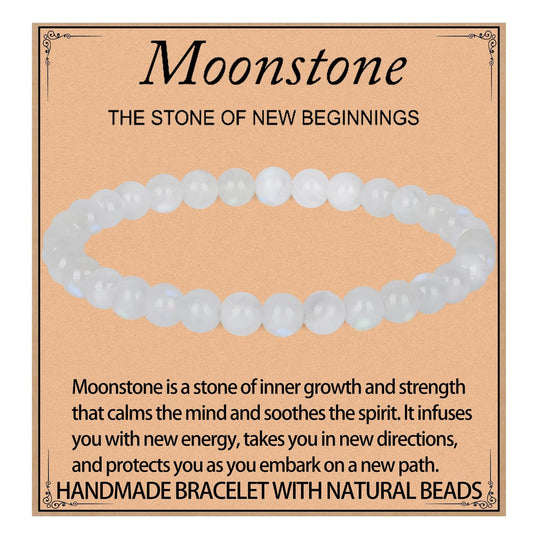 LPBeads Handmade Natural Gemstone Stretch Elastic 6mm Moonstone Bracelet Healing Crystal Round Stone Beads Jewelry Gifts for Women Men