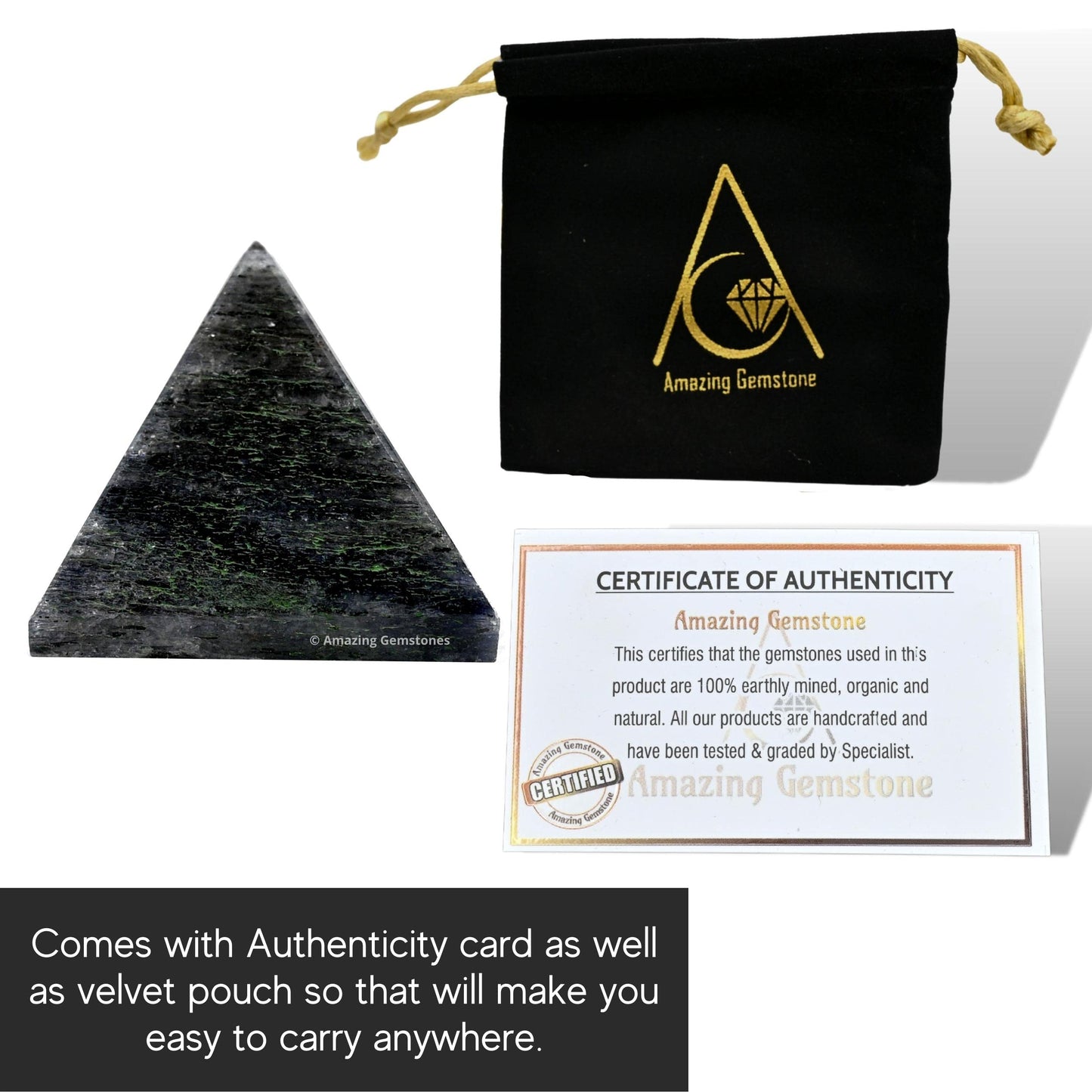 Amazing Gemstone Nuummite Pyramid Crystal Healing Stones - 1" Great Pyramid Figurine of Natural Stone Pyramid for Meditation, Reiki, Chakra Balancing and Crystal Pyramids Grid