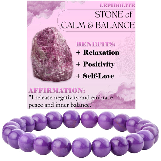 Lepidolite - Calm and Balance - 8mm Beaded Bracelets for Women Handmade Semi Precious Natural Stone Stretch Elastic Jewelry Yoga Protection Gifts