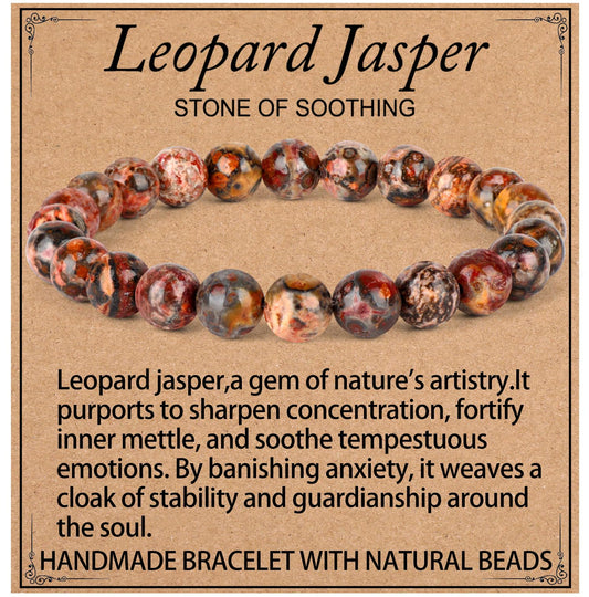 LPBeads Handmade Natural Gemstone Stretch Elastic 8mm Leopard Jasper Bracelet Healing Crystal Round Stone Beads Jewelry Gifts for Women Men