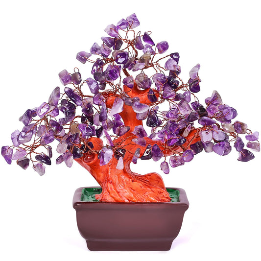AzureLeap Feng Shui Quartz Crystal Money Tree Bonsai Style Decoration for Luck and Wealth (Purple)