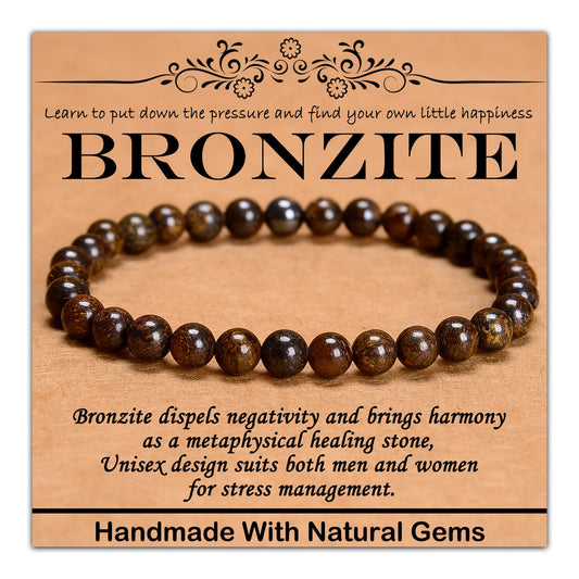 CHCCOYE 6mm Natural Healing Gemstone Bracelet Handmade Yoga Stretch Elastic Bracelet Stress Relief Crystal Jewelry for Men and Women (6mm Bronzite)