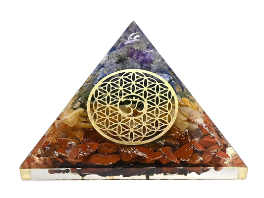 Amazing Gemstone Large Orgone Pyramid | Natural Chakra Pyramid Crystal | OM Flower of Life Orgonite Pyramid | Organ Pyramids Positive Energy Healing