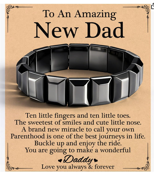 First Fathers Day Bracelet Gifts for New Dad Geometric Hematite Bracelet for Men New Dad Gifts Birthday Jewelry Hematite Grounding Bracelets Reignite Masculine Energy Birthday Motivational Gift