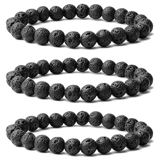 Cryhand Handmade 8mm Beaded Bracelets For Men Protection Bracelet For Women Chakra Feng Shui Stretchy Handmade Lucky Money Stretchy Crystal Bracelets Best Gifts (Lava 3PCS)