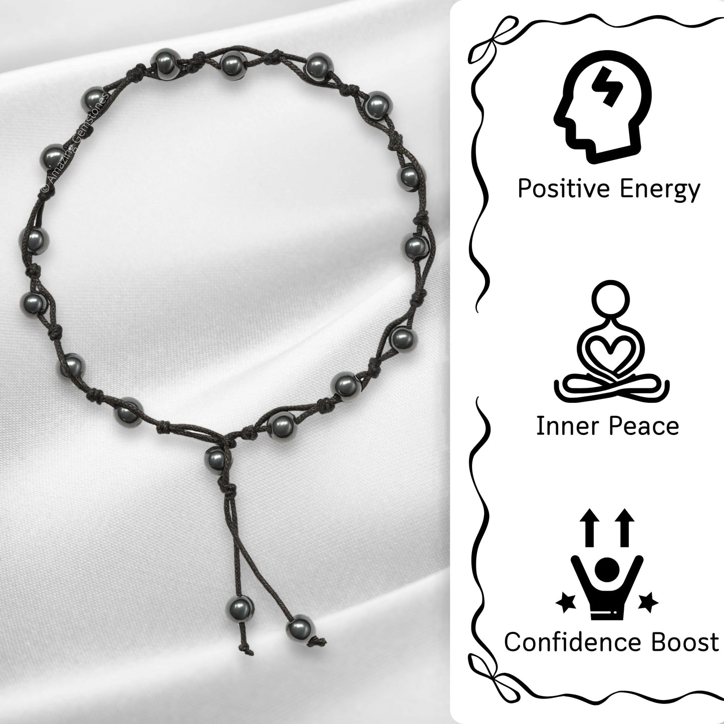 Amazing Gemstone Hematite Anklet Ankle Bracelets for Women - Waterproof Beaded Healing Crystal Anklets, Plus Size Chakra Gemstone Bead Anklet (Stretchy Adjustable - Hand Knotted)
