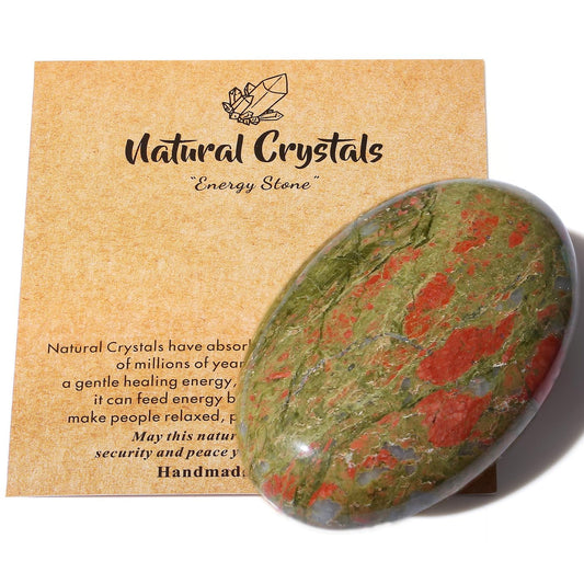MAIBAOTA 2.4" Large Unakite Crystal Stone Polished Palm Stone Healing Crystals 0.7" Thick Natural Reiki Gemstone Worry Stone Energy Balancing Anxiety Stress Relief Meditation 1 Pc