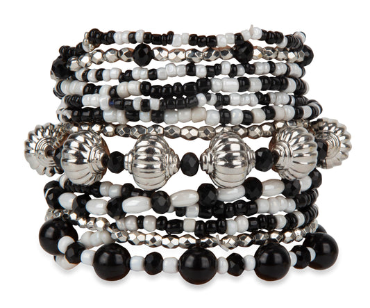 SPUNKYsoul stretch bracelet (White, Black & Silver)
