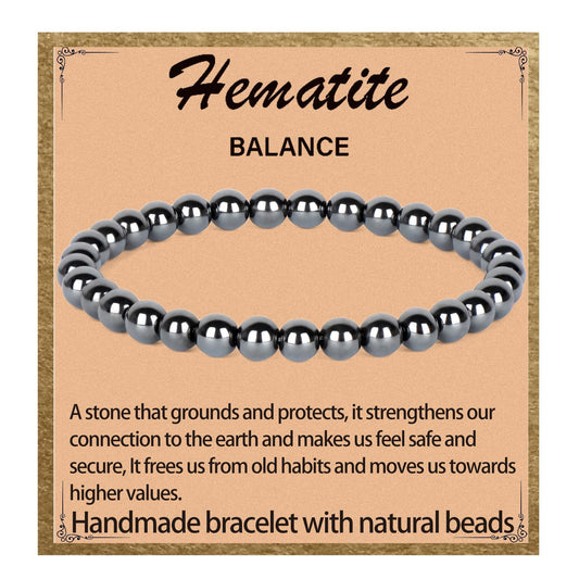 LPBeads Handmade Natural Gemstone Stretch Elastic 6mm Hematite Bracelet Healing Crystal Round Stone Beads Jewelry Gifts for Women Men