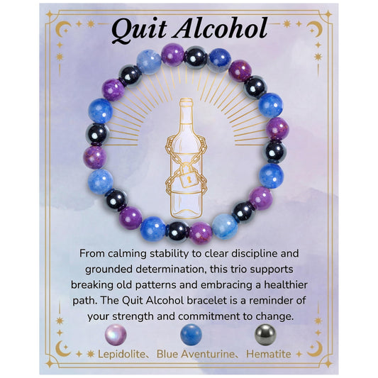 Bivei Quit Alcohol Bracelet, Strength Crystal Healing Bracelet 8MM with Lepidolite & Blue Aventurine & Hematite - Spiritual Stretch Beaded Jewelry for Women Men Gift