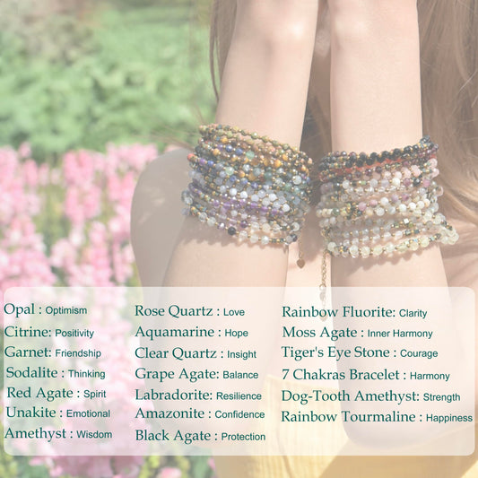 Farfume Rainbow Tourmaline - Happiness - Crystal Beaded Bracelets, Chakra 4mm Natural Stone Beads Bracelets, Gemstone Spiritual Jewelry Gifts for Mother's Day
