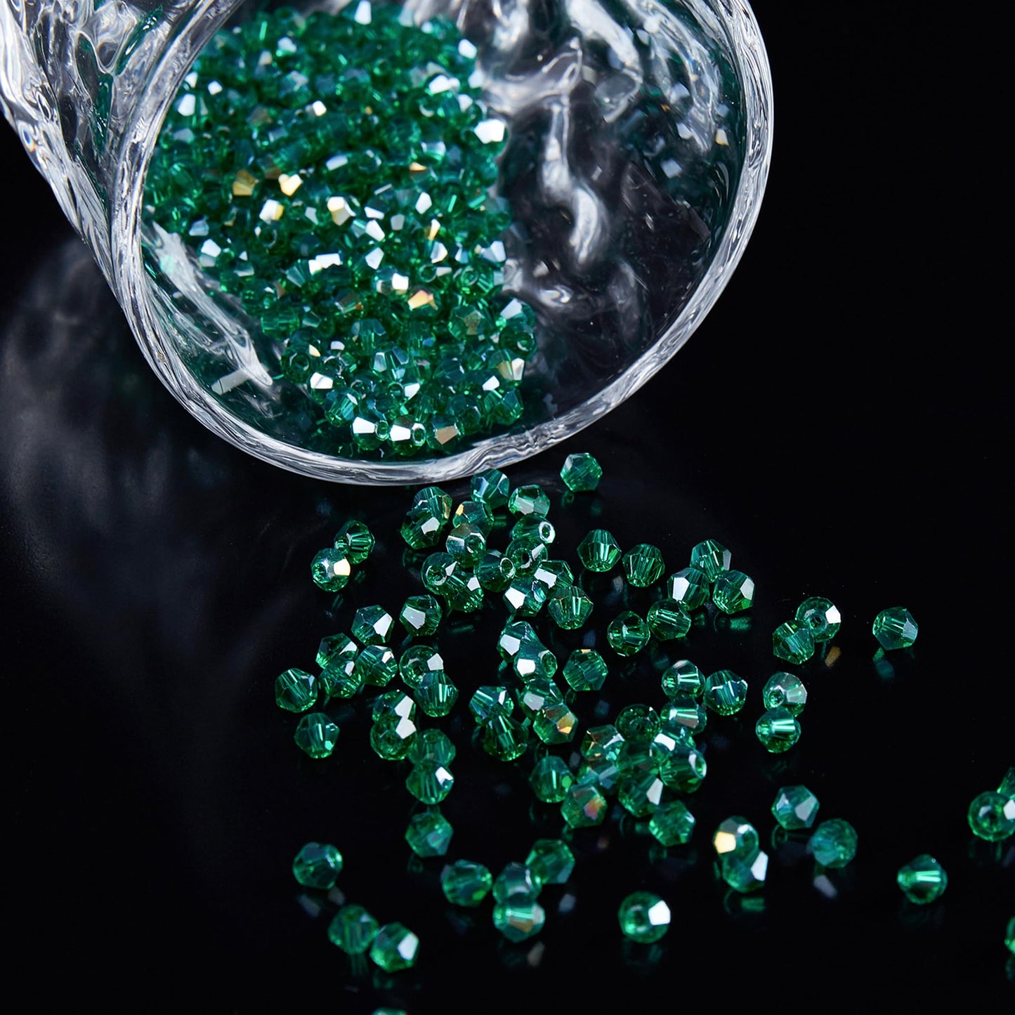 Laopottbeads 1100PCS 4mm Bicone Crystal Glass Beads for Jewelry Making, Sparkling Mini Beads for Suncatchers, DIY Bracelets & Craft Projects (Malachite Green)