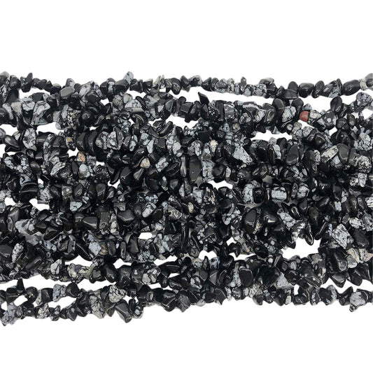Fekuar 64" Irregular Tumbled Snowflake Obsidian Chip Beads for Jewelry Making, Healing Crystal Drilled Loose Bead Strand DIY Craft Supplies, 5-8mm
