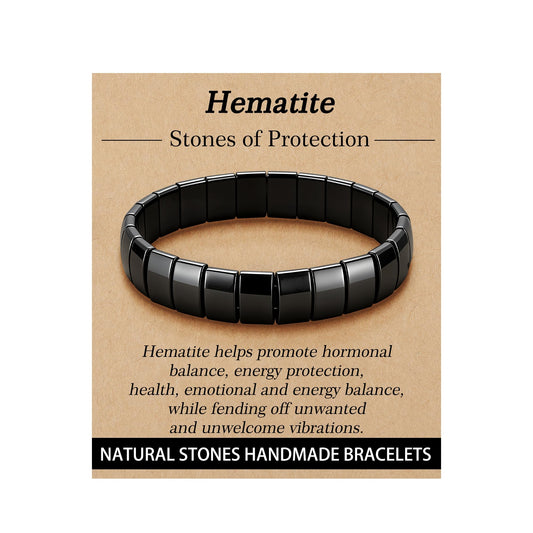 HEYOLL Hematite Bracelet Men Natural Stones Handmade Bracelets Hematite Stone Healing Bracelet, Mens Bracelet Gifts for Husband Brithday Valentines Day Gifts for Men