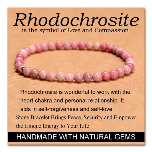 MASSIVE BEADS Rhodochrosite - Stone of Love and Compassion - Handmade Yoga Stretch Elastic Bracelet Natural Stone Crystal Healing Power Energy Gifts for Unisex Adult 4mm
