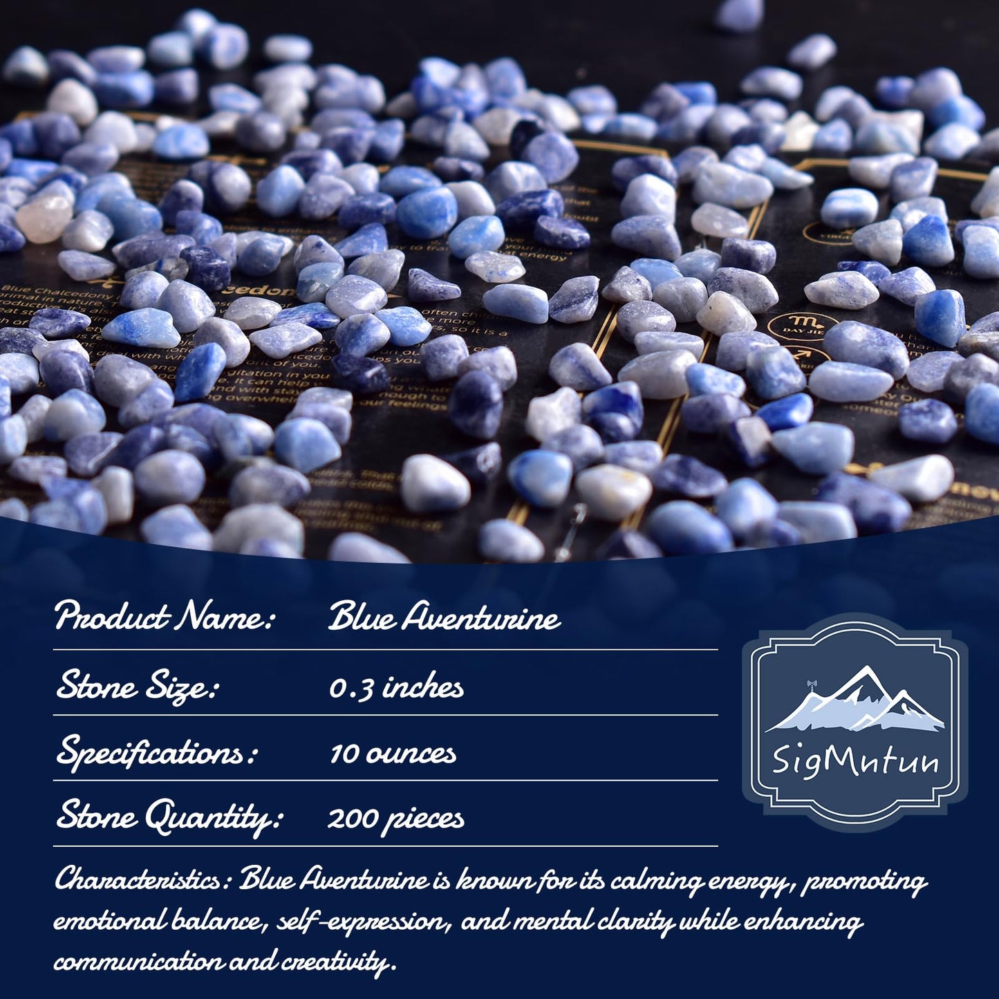 SigMntun Polished Blue Aventurine Crystal Chips 200 Pcs - 0.3" 10 oz Tumbled Stone Chips Crushed Sea Glass Stones Healing Reiki Crystal Making Home Decoration