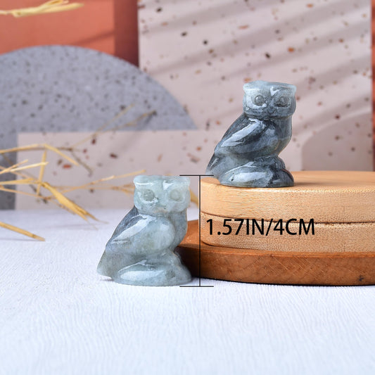 WUYOUSHI Moonstone Crystal Owl Figurine Hand Carved Lucky Stone Statue for Healing Home Office Decor Spiritual Gift for Women Men