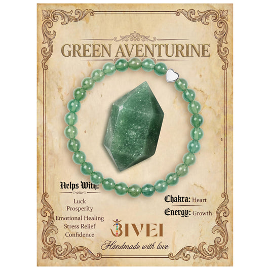 Bivei 6mm Green Aventurine Crystal Stretch Bracelets for Women, Handmade Natural Stone Beaded Bracelet, Yoga Protection Jewelry Gift