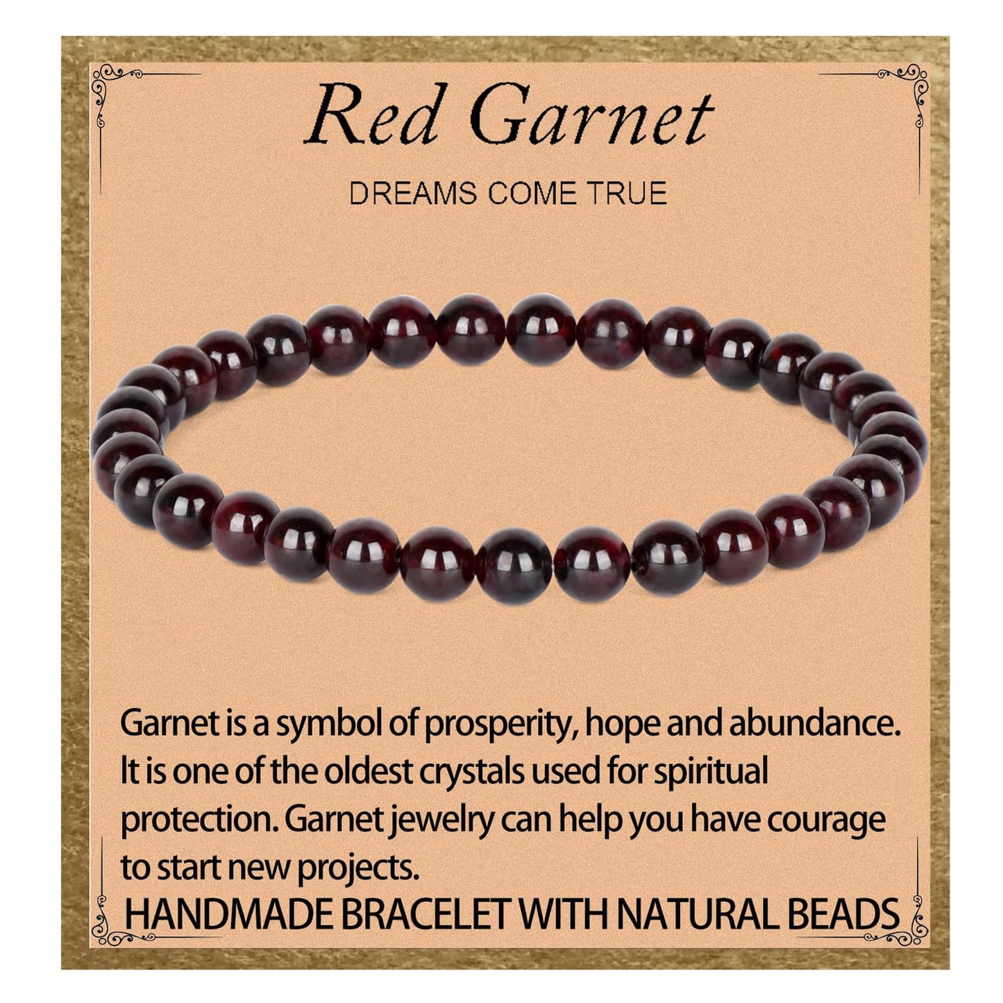 LPBeads Handmade Natural Gemstone Stretch Elastic 6mm Garnet Bracelet Healing Crystal Round Stone Beads Jewelry Gifts for Women Men