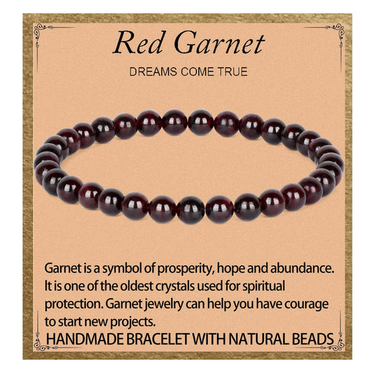 LPBeads Handmade Natural Gemstone Stretch Elastic 6mm Garnet Bracelet Healing Crystal Round Stone Beads Jewelry Gifts for Women Men