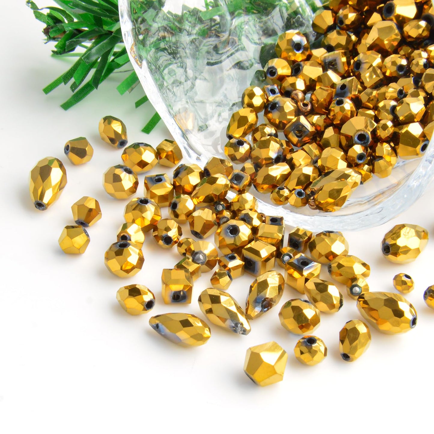 Laopottbeads 1500 Pcs Crystal Glass Beads for Jewelry Making – 12 Styles Bicone, Rondelle, Cube, Teardrop & 3mm Spacer Beads, DIY Bracelet Necklace Earring Craft Kit Random Colors(Coffee Gold)