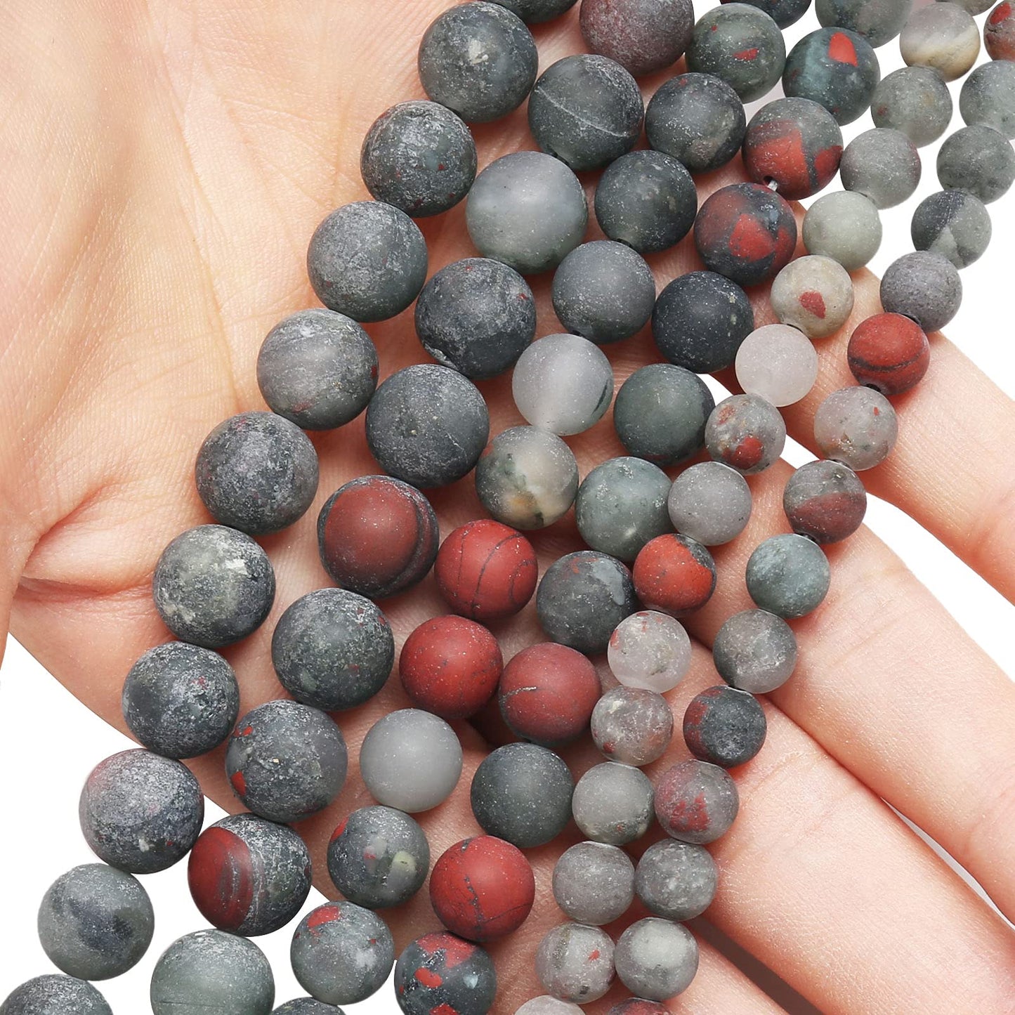 Natural Matte African Bloodstone Beads, 10MM Round Frosted Unpolished Loose Gemstone Beads for Bracelet Necklace Jewelry Making, Energy Stone Healing Power with Stretch Beading Cord