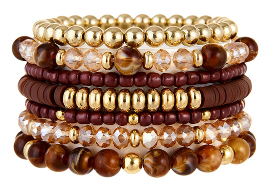 LOTSOF Boho Multilayer Beaded Bracelets Set for Women - Vintage Gold & Brown Stackable Stretch Bracelets, Bohemian Handmade Jewelry for Daily Style & Gifting (Brown)