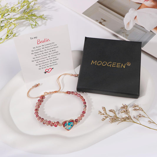 MOOGEEN Jasper Heart Beaded Bracelet for Women, Adjustable Chakra Bracelets for Best Friends, Friendship Gifts for Bestie, Valentines Day Christmas Gifts for Women, Unique Stone Wrap Bracelet
