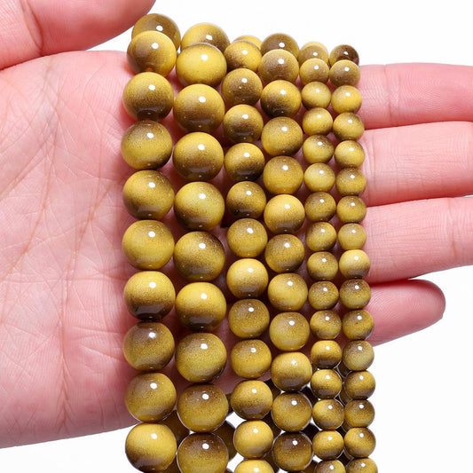 Song Xi 60PCS 6mm Khaki Tiger Eye Gemstone Beads for Jewelry Making, Round Smooth Glass Beads for DIY Bracelet Necklace Earring Keychain, Arts and Crafts, for Christmas Wedding Birthday