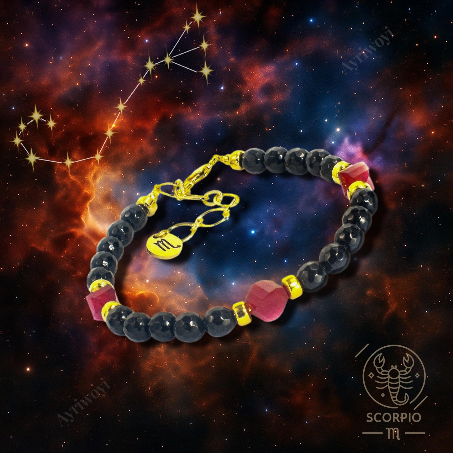 Scorpio Zodiac Bracelet Black Obsidian Carnelian Crystal Healing Small Beaded Bracelets Dainty Bracelets Adjustable Astrology Bracelet Gift for Women