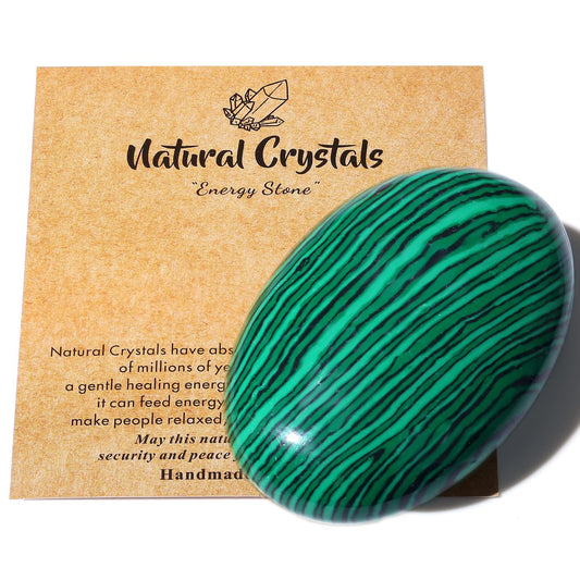 MAIBAOTA 2.4" Large Malachite Crystals Stone Polished Palm Stone Healing Crystals 0.7" Thick Natural Reiki Gemstone Worry Stone Energy Balancing Anxiety Stress Relief Meditation 1 Pc